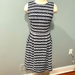 Marc New York by Andrew Marc Navy Blue Striped Eyelet Sleeveless Dress Size 8